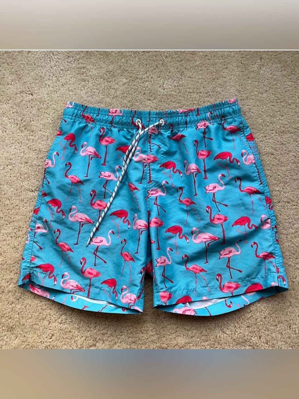 IZOD Saltwater Men’s Hawaiian Floral Pink Flamingo Swim Trunks - Size L - *GUC